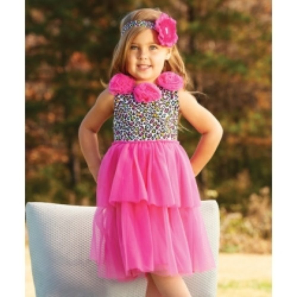 NWT Hot Pink Leopard Rosette Dress - Infant & Toddler - Mud Pie